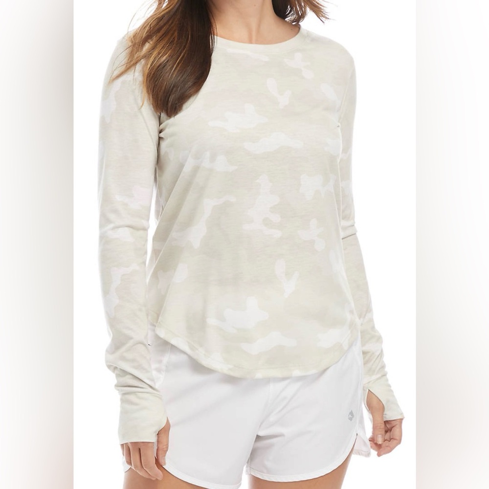 Zelos Womens XL Solid Beige White Camo Long Sleeve Crewneck Top Boho Streetwear